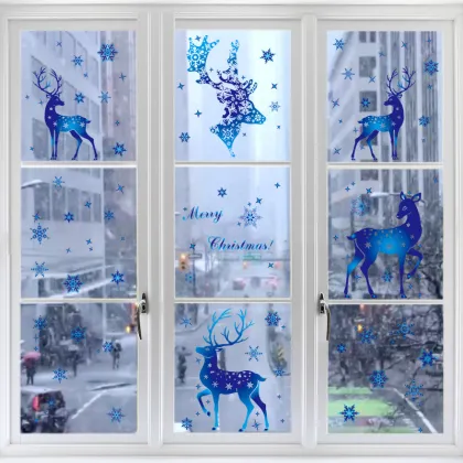Blue Elk Glass Window Christmas Stickers