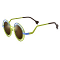 Color Blocking Round Titanium Sunglasses