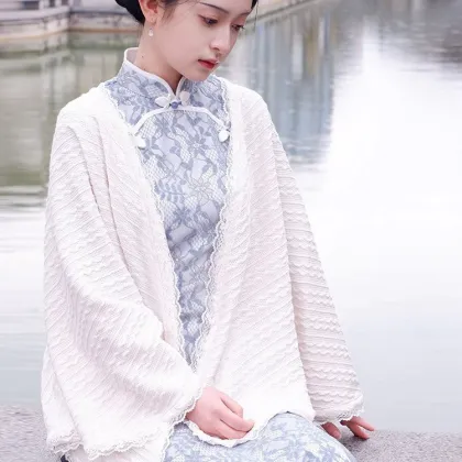 Vintage Elegant Chinese Lace Edge Knitted Cheongsam Cape