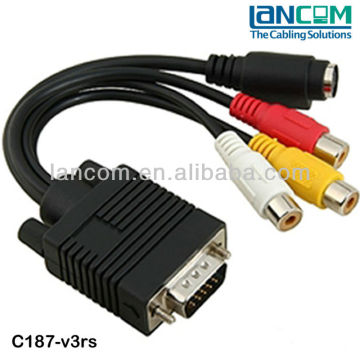 20CM High Quality and Speed SVGA Cable to S-video+RCA Jack
