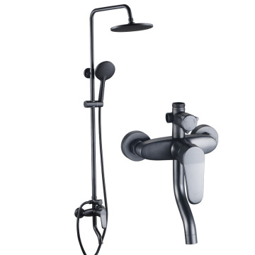 Europe 10 Inch Polished Bathroom Matte Black Brass 3 Function Overhead Rainfall Mixer Shower Set