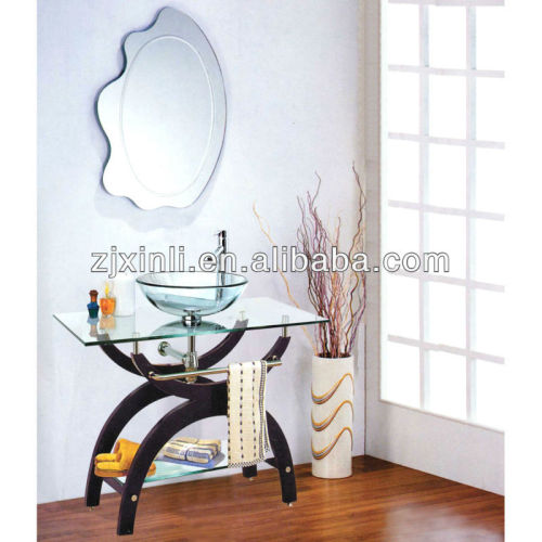 High Quality Tempered Glass Bathroom Vessel Basin, Clean Color Glass with Plywood Holder