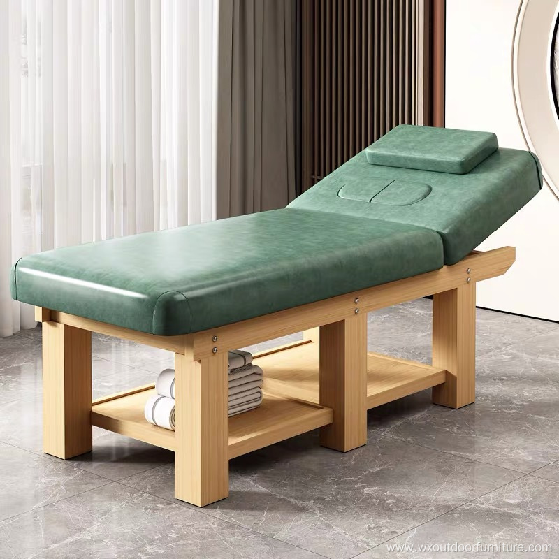 Portable Modern Adjustable Wood Frames Body Spa Facial Beauty Salon Folding Massage Bed with Storage Cabinet