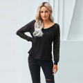 Women's Casual V Neck Tops Long Sleeve