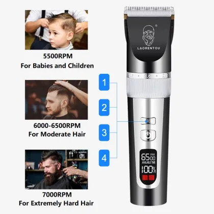 Rechargeable Electric Trimmer with LCD Display for Professional Haircuts