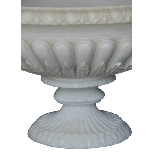 Handcrafted Marble Urn Planter with Scalloped Detail