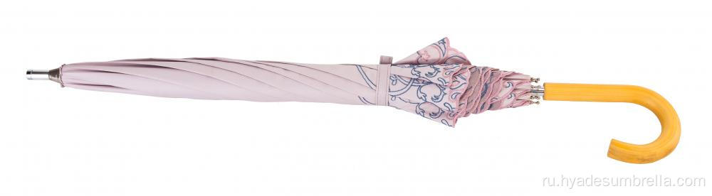 женский зонт с деревянной ручкой