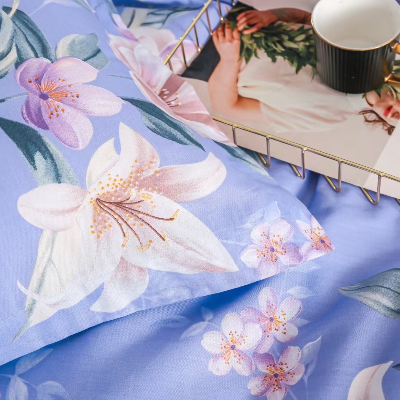 Cotton Reactive Print Flower Design Bed Cover Sets