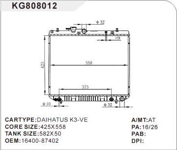 car radiator car for DAIHATUS K3-VE OEM:16400-87402