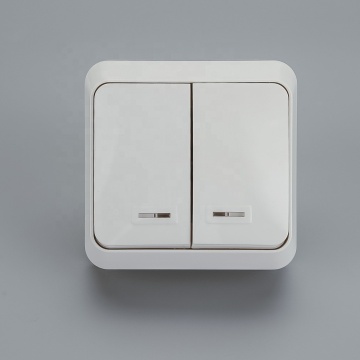 2 Gang 1 Way German Standard Surface Mount Wall Switch with Lamp