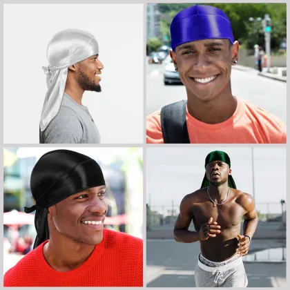 Custom Logo High Quality Wide Straps Long Tail Durag Pirate Chemo Cap