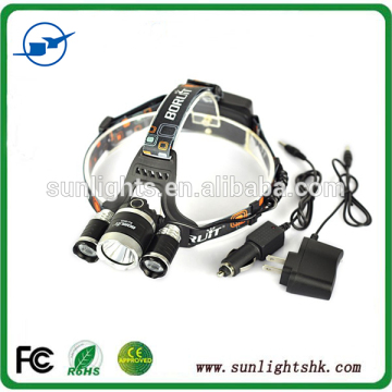 Portable 3 LED Headlamps T6 + 2*R2 Head lamp Light 4 Modes for Bicycle Riding 3000 Lumens High Power LED Headlamp + Charger