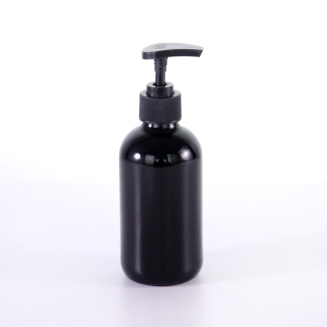 Black Boston Round Glass Bottle with Black Pump