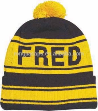 100%Acrylic Black And Yellow Knit Fashion Character Winter Skiing Hat/Cap