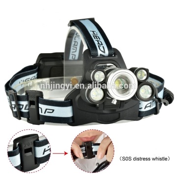 aluminum USB rechargeable high power camping 5led headlamp with SOS whistle