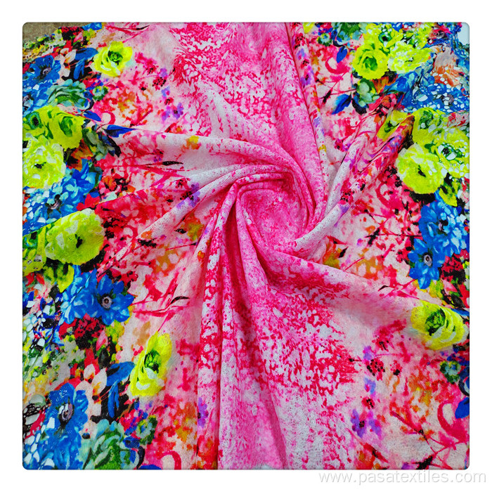high quality flower pattern hot pink printed fabric chemical embroidery custom fabric print