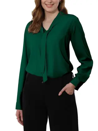 Women's Bow Tie Neck Chiffon Blouses Dressy Work Shirt Long Sleeve Casual Office Wear
