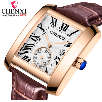 CHENXI 063A Men's Leather Waterproof Quartz Watch