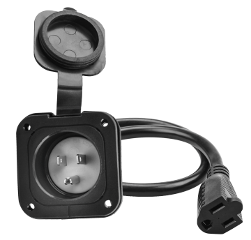 NEMA 5-15 RV Flanged Inlet Power Plug with 18" Extension Cord and Waterproof AC Power Inlet