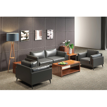 Modern genuine Leather office Sofa for commercial Black
