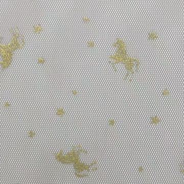 Polyester-Mesh-Stoff mit goldenem Pony-Stern-Foliendruck
