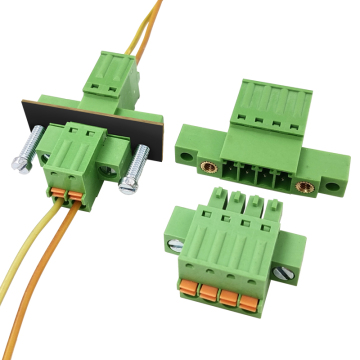 3.81mm Pitch Complete Male & Female Through-Wall Spring Cage Terminal Block Set Dual Through-Hole with Flange, Tool-Free Press