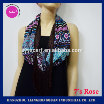 2016 hangzhou chiffon flora spring loop scarf with tassel