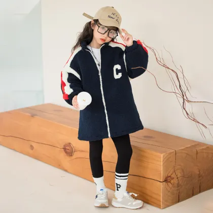 Girls' wool coat thickened leisure coat in autumn and winter
