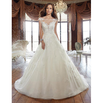 Hot Slim Undefined Waistline Sleeveless A-Line Wedding Dress with Applique