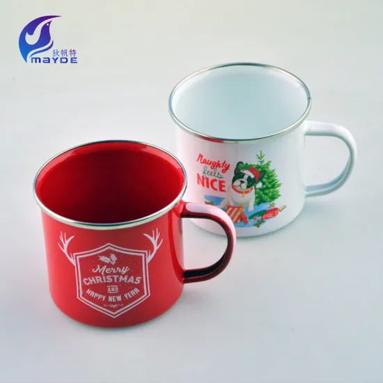 American Style Christmas Gift White Red Coating Camping Mug