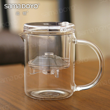 2014 Samadoyo Transparent Clear Glass Tea Pots/Teacups with Filter and Press Button for Making Tea on Hot Sale