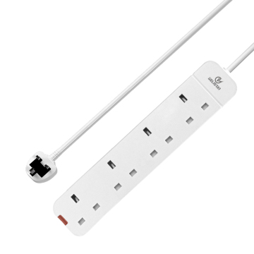 UK White Desktop Power Strip with 4 Outlets, 3M Cable, and Indicator Light