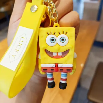 Customizable SpongeBob SquarePants Cartoon PVC Keychain Pendant & Key Ring: Perfect Children's Gift