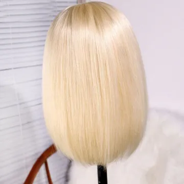 613 Blonde Pre-plucked Platinum Human Hair Bob Lace Front Wig Cheap 4x4 T Part 613 Blond Lace Closure Bob Wig