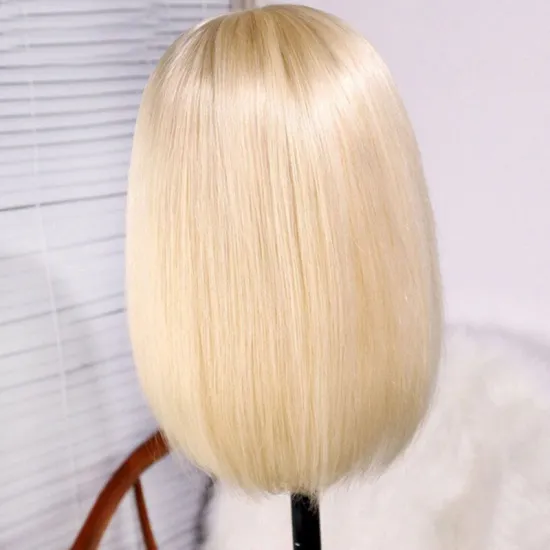 613 Blonde Pre-plucked Platinum Human Hair Bob Lace Front Wig Cheap 4x4 T Part 613 Blond Lace Closure Bob Wig