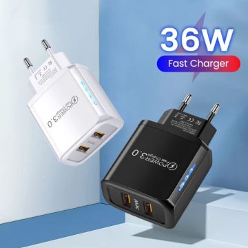 36W คู่ USB QC 3.0 Adapter - Fast Charger สำหรับ Samsung/Xiaomi/Huawei