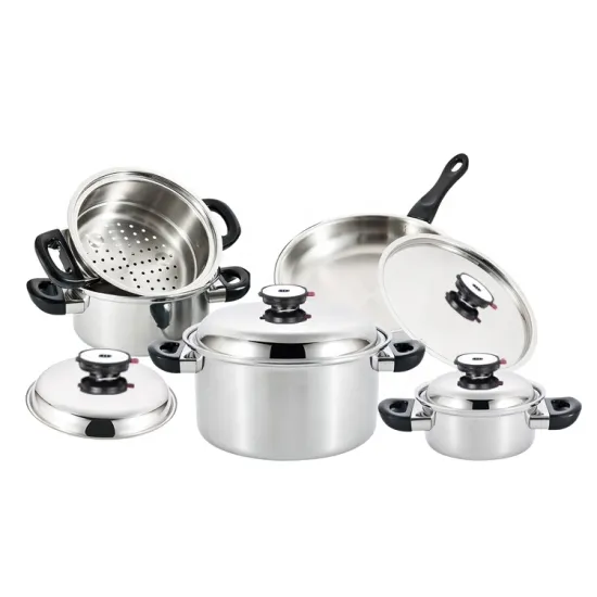 5 Ply 9Pcs Stainless Steel 304 Waterless Greaseless Cookware Set - Induction Compatible and Dishwasher Safe