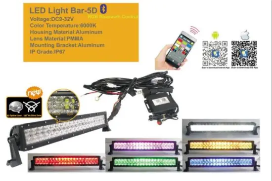 5D RGB Bluetooth remote control Led Light Bar 32" Work Light Driving Lamp 5D Cre-e Flood / Spot / Combo for Jee-p SUV 4x4 ATV