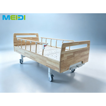 Manual Two Crank Solid Wood Hospital Bed With 6‑Gear Side Rails, Perforated Bed Panel, Home Elderly Nursing Bed