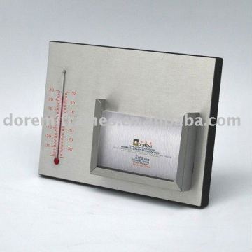 aluminum business card holder with thermometer