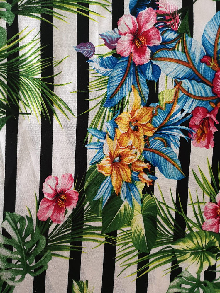 Stripe Flower Rayon Challis 30S Light Printing Fabric