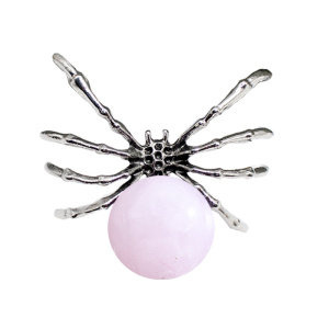 Rose Quartz 16MM Ball Antique Silver Spider Pendant (47x40mm) for DIY Making Jewelry