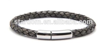 Best price! Men's simple stainless steel clasp leather wrap bracelet