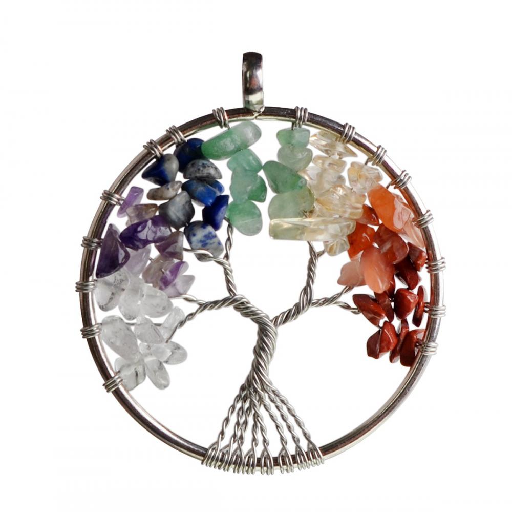 Cristaux de guérison naturels collier arbre de vie quartz 7 chakras pendentif en pierres précieuses fête des mères/pères