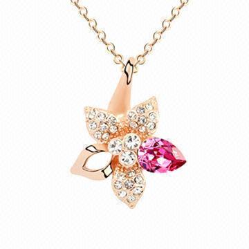 Gold flower pendant necklace, OEM orders are accepted, nickel- and lead-free