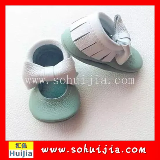 Small Order Accept blue moccasins genuine cow leather soft flat baby bow shoes