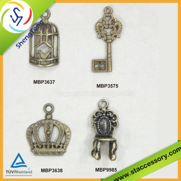 Wholesale crown charms, key charms for crafts, bulk birdcage charms