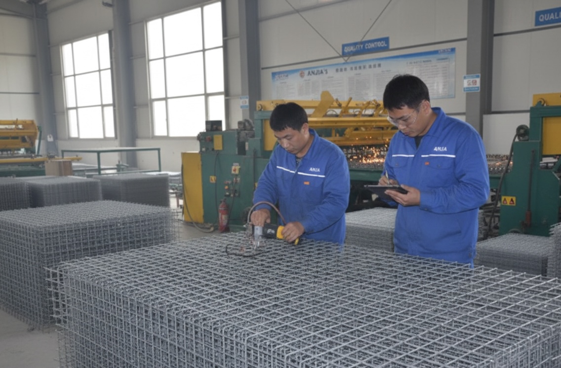 ANJIA controllo di qualità in fabbrica test di resistenza della saldatura sui pannelli di rete metallica