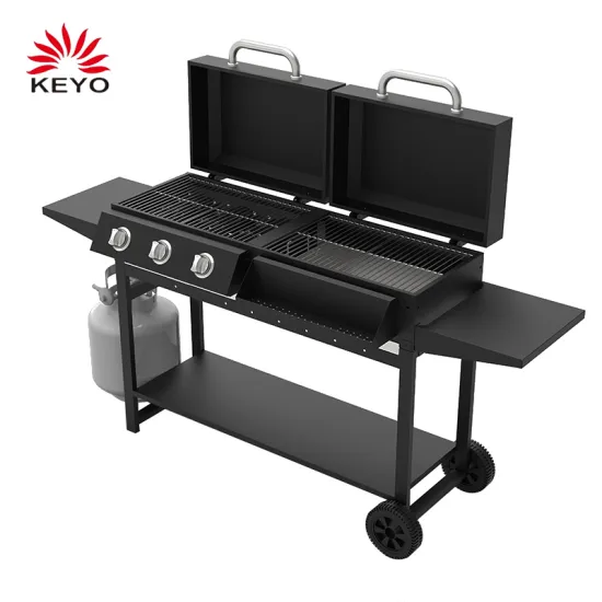 Heavy Duty 3 Burner Gas Charcoal Smoker 2-In-1 Combo Large Outdoor Garden BBQ Grill