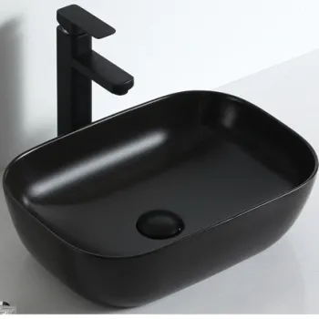 Upside Basin with Faucet Hole, Black Color, Square Ceramic Basin - 2261